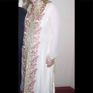 Embroidered long jacket and pants set. Rose n gold